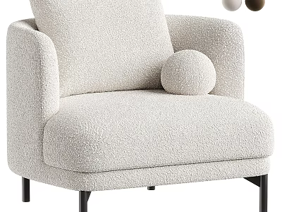 Soft Plush Beige Single Sofa With Round Decorative Pillow And Black Metal Legs 3d model