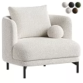 Soft Plush Beige Single Sofa With Round Decorative Pillow And Black Metal Legs