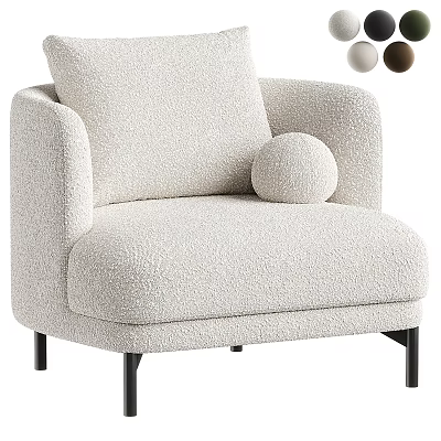 Soft Plush Beige Single Sofa With Round Decorative Pillow And Black Metal Legs 3d model