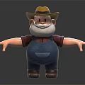 Cartoon 3D Character With Yellow Hat White Beard Red Plaid Shirt Blue Overalls Outstretched Arms