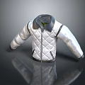 White Quilted Casual Jacket With Dark Collar And Zipper For Daily Wear