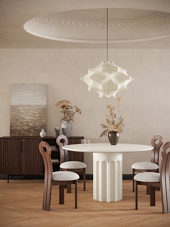 Dining Table and Chair Combination Side Cabinet Low Cabinet Entrance Cabinet Chandelier 3d model