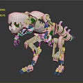 White Mechanical Dinosaur Skeleton With Robotic Joints And Red Blue Wires