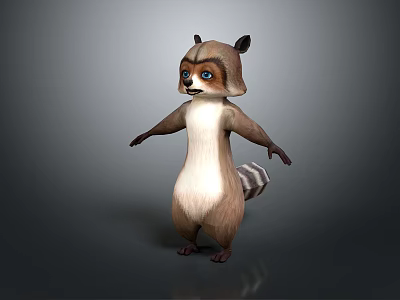 3D Animated Raccoon Character In Standing Pose With Fluffy Fur And Cute Expression 3d model