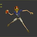 Cartoon American Football Player In Blue Jersey Number 8 With Red Black Helmet Holding Football