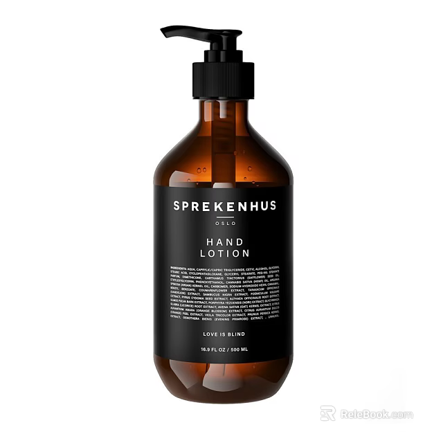 Modern Bathroom Accessories Hand Lotion In Brown Bottle With Black Pump Dispenser 3d model 