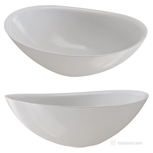 Pair of White Modern Curved Washbasins with Minimalist Design for Bathroom 3d model 