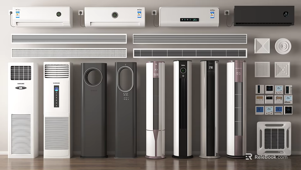 Various Modern Air Conditioners and Fans with Different Styles for Home Use 3d model 
