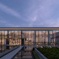 Modern Sales Office Building With Glass Curtain Wall Reflective Pool And Landscaped Gardens