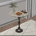Retro Floral Tile Top Side Table With Classic Wood Base For Cozy Home Decoration