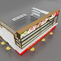 Joyful Dumpling Restaurant With Red Sign Open Design Display Counters And Stools