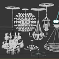 Various Elegant Chandeliers with Crystal Glass Metal Frames and Modern Classical Styles