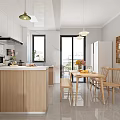 Modern Living and Dining Room Interior With Gray Sofa Wooden Dining Table And Pendant Lights