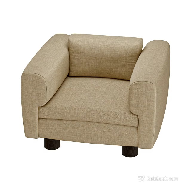Modern Beige Fabric Single Sofa with Armrest and Black Legs 3d model