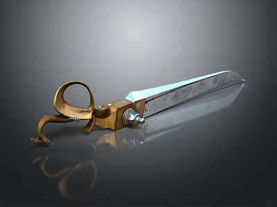Professional Hardware Scissors With Gold Handle And Silver Reflective Blade Design 3d model