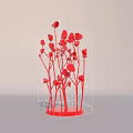 Decorative Red Garden Ornament Featuring Transparent Grid Frame And Vertical Flower Stems 3d model