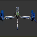 Futuristic Spacecraft Model With Blue Wings White Body And Green Detailed Structure