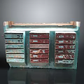 Vintage Rustic Cabinet With Multiple Colorful Drawers And Worn Surfaces