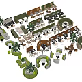Casual Sofa Sets In Cafe Interior With Palm Plants And Round Seating Areas