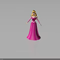 Woman In Pink Long Dress With Blonde Hair Standing On Gray Background