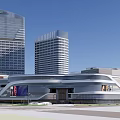Modern Urban Architecture With Two High Rise Buildings And Green Roof Commercial Complex