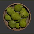 Fresh Green Pears In Wooden Bowl On Dark Background