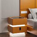 Blue Modern Bedside Table With Open Drawer And Wooden Interior In Bedroom