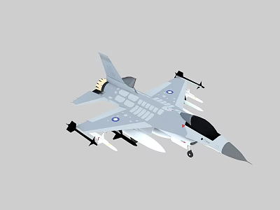 Gray Fighter Jet With Missiles Under Wings Blue Round Emblems Pointed Nose 3d model