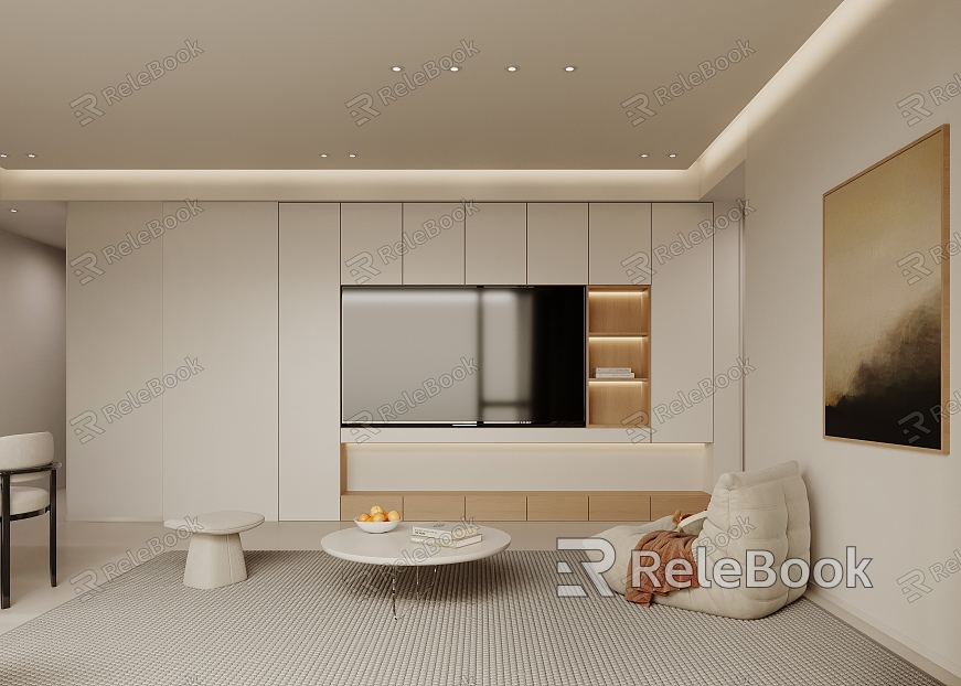 Cream Style Living Room TV Background Wall Casual Chair Living Room Log Style Simple Guest Restaurant F888 model