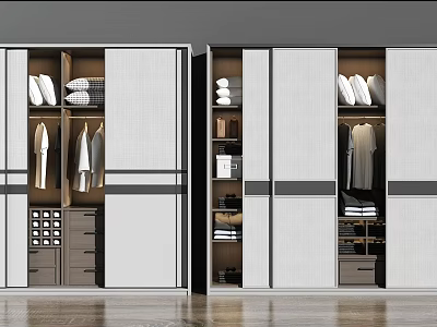 Modern Sliding Door Wardrobe With Hanging Clothes Folded Items Shoes And Storage Drawers 3d model