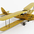 Vintage Yellow Biplane Passenger Airplane With Number 25 Marking Red Propeller And Model
