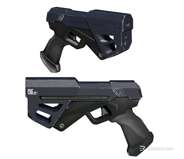 Futuristic Weapon Handgun With Dark Blue Geometric Design And Ergonomic Grip Structure 3d model 