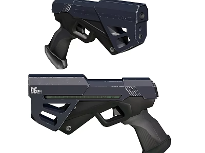 Futuristic Weapon Handgun With Dark Blue Geometric Design And Ergonomic Grip Structure 3d model
