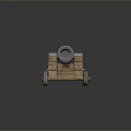 Vintage Metal Cannon with Wooden Carriage and Iron Wheels as Historical Weapon Piece