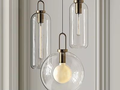 Modern Glass Pendant Lights With Metal Accents And Globe Bulbs Hanging 3d model