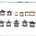 Various Traditional Garden Pavilions With Different Roof Designs And Wooden Structures
