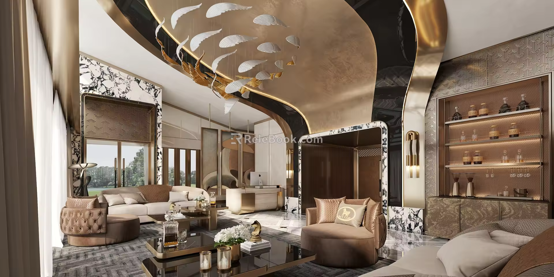 Chandelier Sofa Coffee Table Water Bar Counter Bar Screen 3d model
