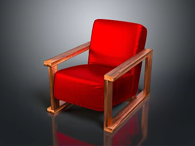Red Upholstered Armchair With Wooden Frame And Modern Design For Living Room 3d model