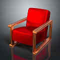 Red Upholstered Armchair With Wooden Frame And Modern Design For Living Room