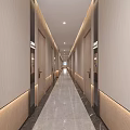 Modern Hotel Corridor With Light Beige Walls Room Numbers Marble Floor And Recessed Lighting