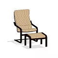 Beige Woven Leisure Chair With Dark Frame And Matching Ottoman For Comfortable Relaxation