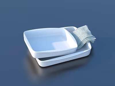 Stacked White Rectangular Trays With Light Colored Cloth For Daily Household Use 3d model