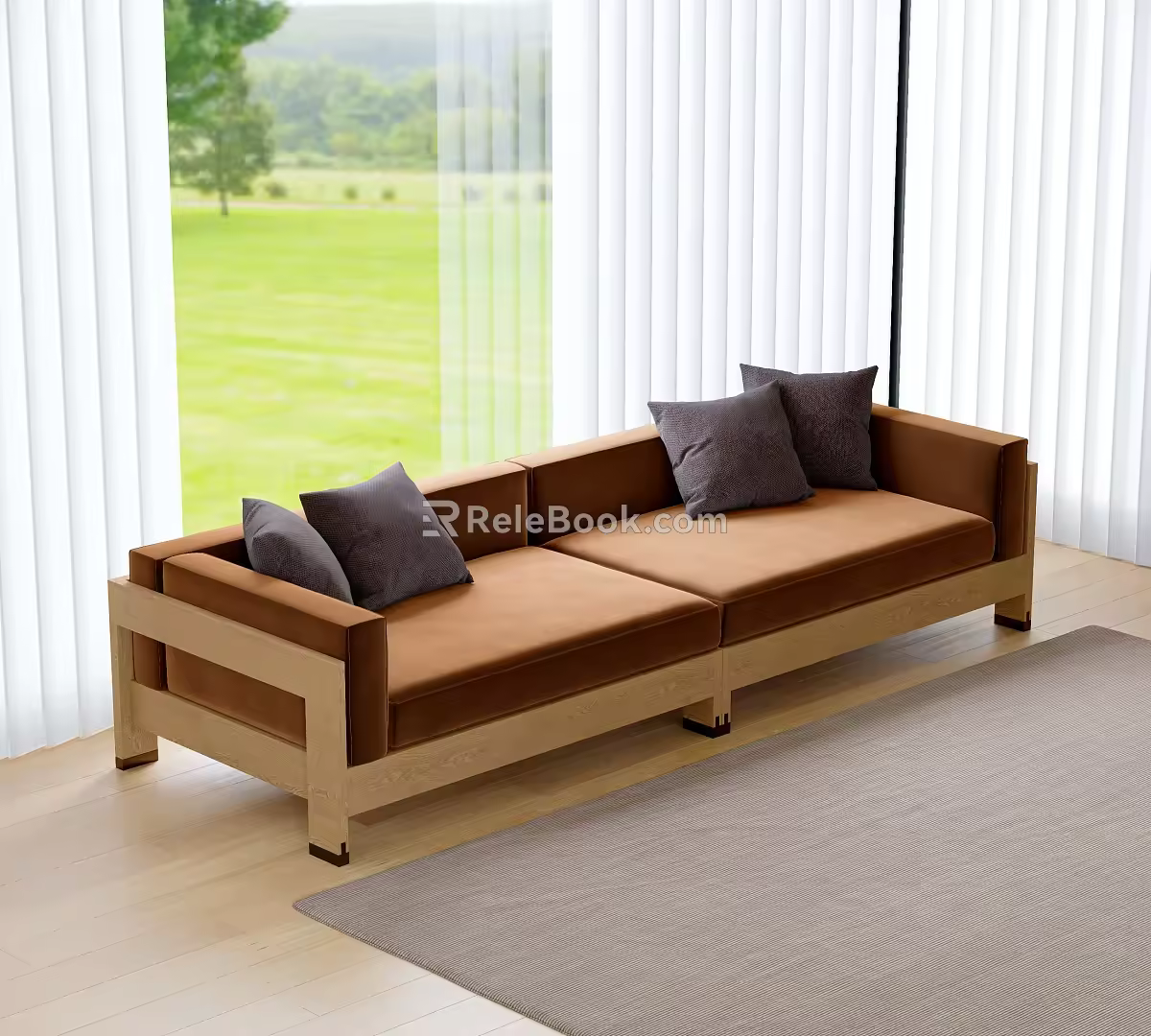 Modern Sofa Solid Wood Sofa Straight Row Sofa Three-seater Sofa 3d model