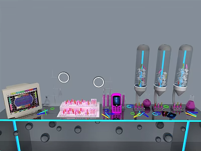 Industrial Equipment Setup Featuring Cylindrical Vessels Control Panel And Pink Components 3d model