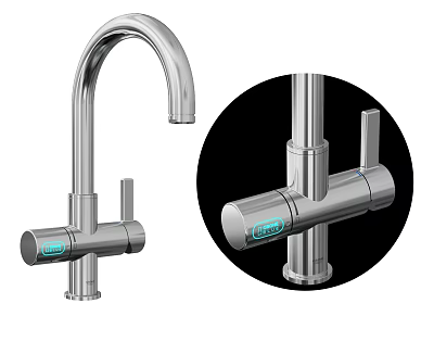 Modern Stainless Steel Water Faucet With LED Display Curved Spout And Control Handle 3d model