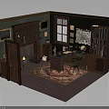 Traditional Study Room Interior Design With Wooden Bookshelves Green Walls Writing Desk And Fireplace