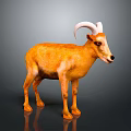 3D Model of Orange Animal With White Curved Horns Standing on Gray Background
