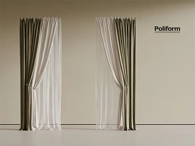 Poliform Double Layered Curtains With Dark Outer And Sheer Inner Layers 3d model