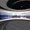 Modern Tech Interior With Circular Floor Projection And City Night View Screens