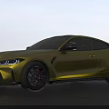 Yellow Sports Coupe Car With Yellow Body Blue Headlights Black Wheels And Red Brake Calipers